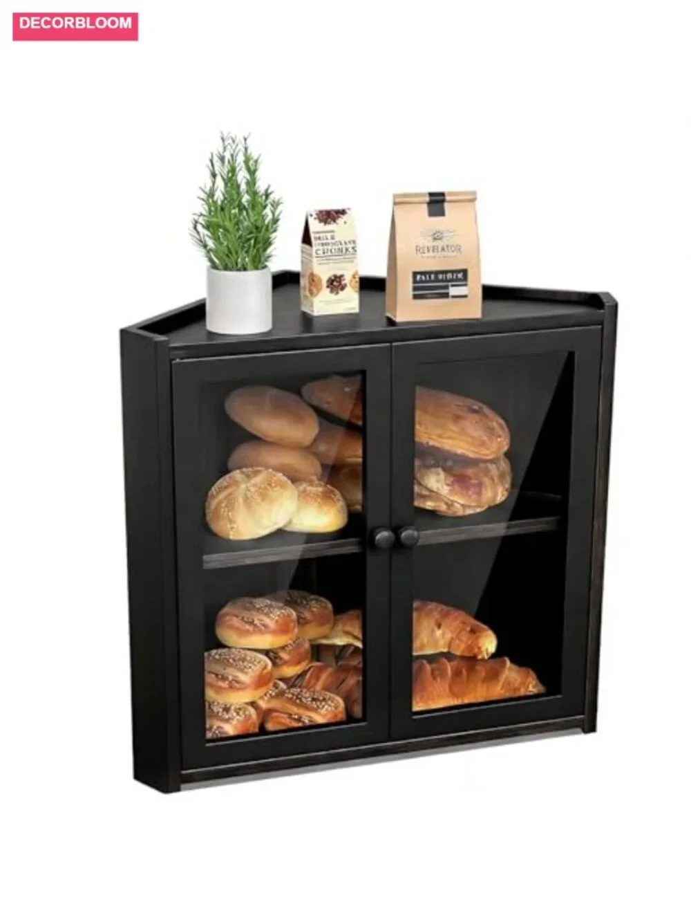 Double Layer Bamboo Bread Box with Double Doors for Kitchen Countertop